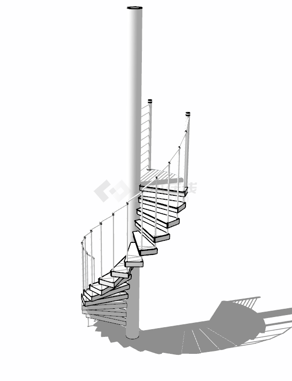 一根柱子支撑的白色的旋转楼梯su模型-图二