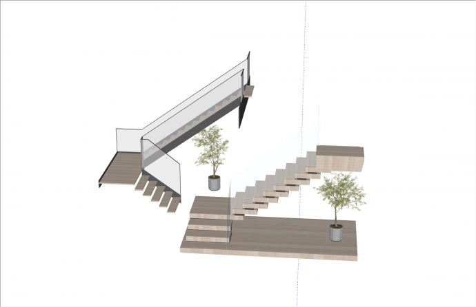 大气现代扶手楼梯组合su模型_图1