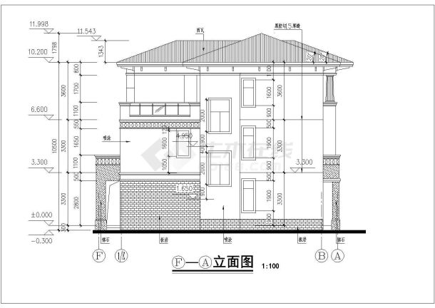 某三层别墅建筑设计图（长19米 宽12.3米）-图二