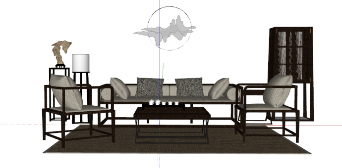 带正方形茶几的简易加厚垫子的沙发 su模型_图1