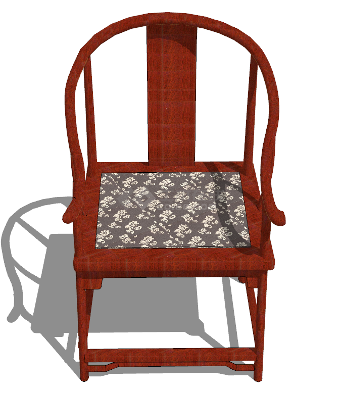 红色高档带小碎花坐垫的单椅su模型-图一