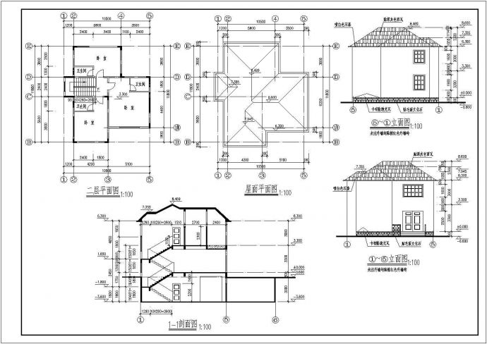某二层带地下室别墅建筑设计图（长11.8米 宽10.5米）_图1