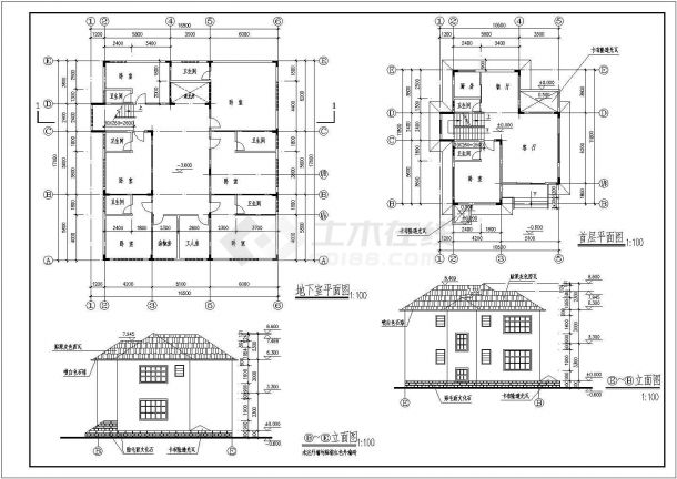 某二层带地下室别墅建筑设计图（长11.8米 宽10.5米）-图二