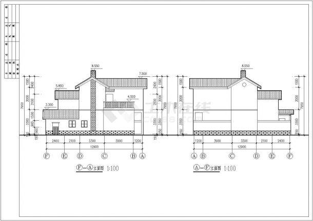某二层别墅建筑设计图（长12.9米 宽10.5米）-图一