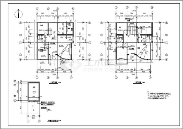 某二层别墅建筑平立面施工图（长12.24米 宽11.34米）-图二