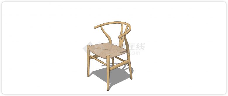 白橡木织物坐垫单椅su模型-图二