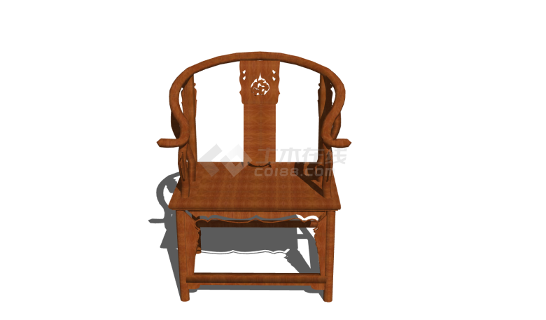 原木色弧形扶手中式单椅su模型-图一