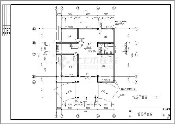 某二层阁别墅建筑结构设计图（长13.9米 宽12.8米）-图二