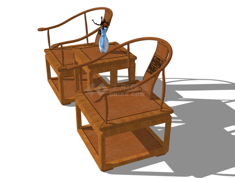 原木的带靠背的椅子su模型-图二