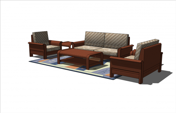 传统木制新中式沙发su模型_图1