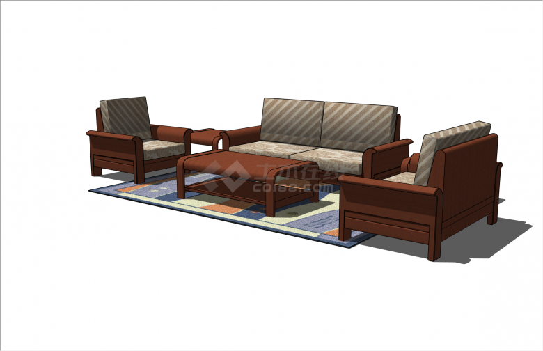 传统木制新中式沙发su模型-图一