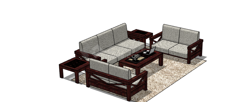 褐色外边米色现代沙发 su模型-图二