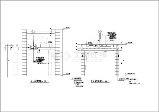 【浙江】某处跌水构架及喷泉水施图（含设计说明）-图一