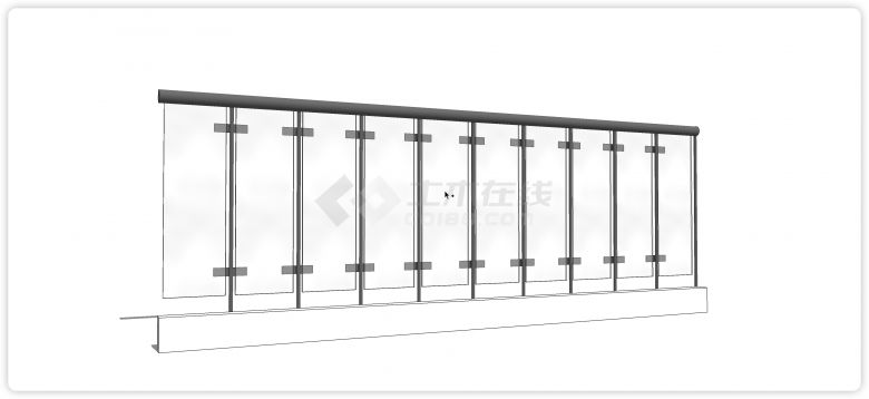 钢条固定住圆柱形扶手玻璃栏杆su模型-图二