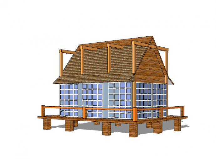 四面玻璃设计小木屋su模型_图1