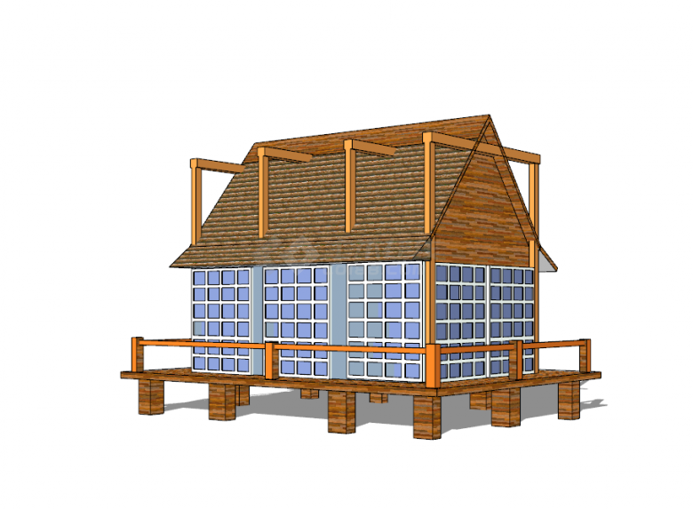 四面玻璃设计小木屋su模型-图一