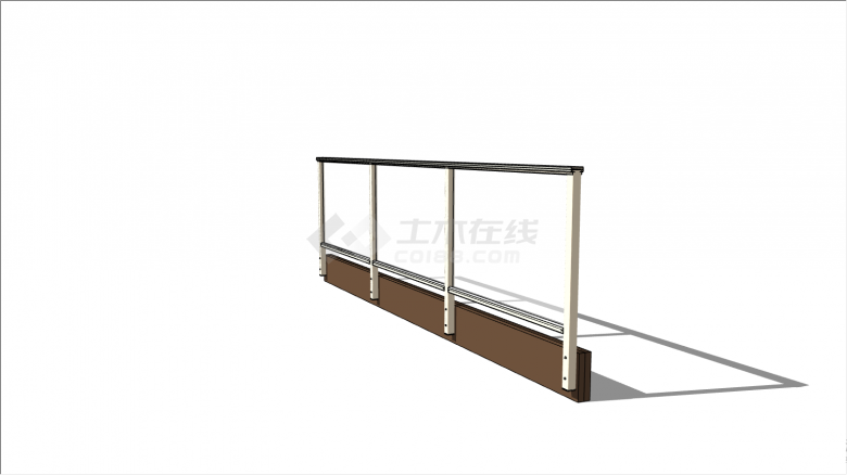棕色底板白色立柱的玻璃栏杆su模型-图二