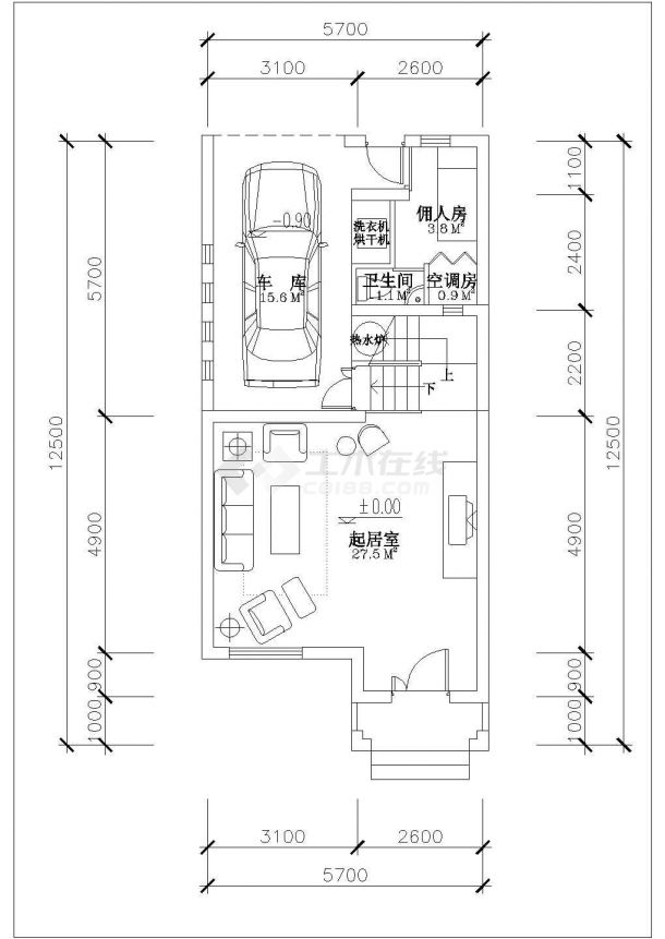 【江苏】某地夹层联排别墅建筑户型设计图-图一