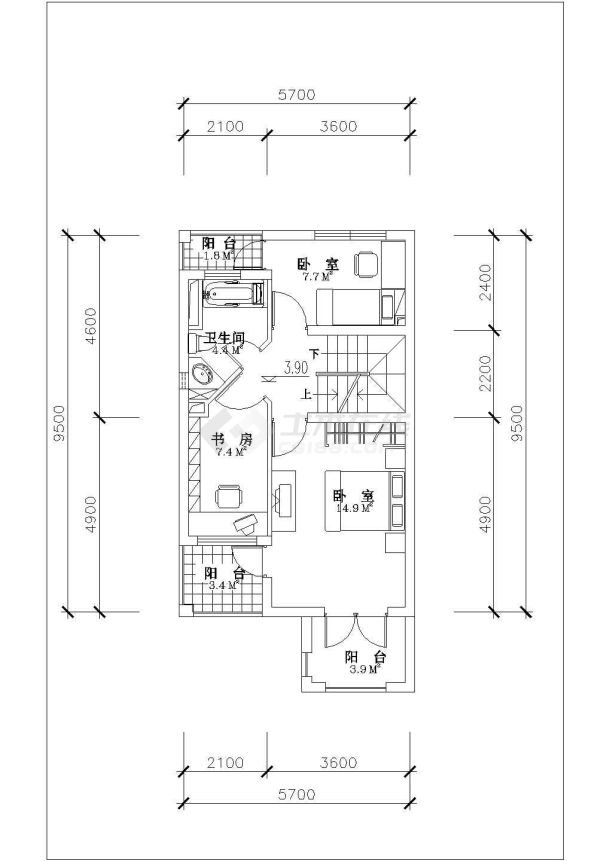 【江苏】某地夹层联排别墅建筑户型设计图-图二