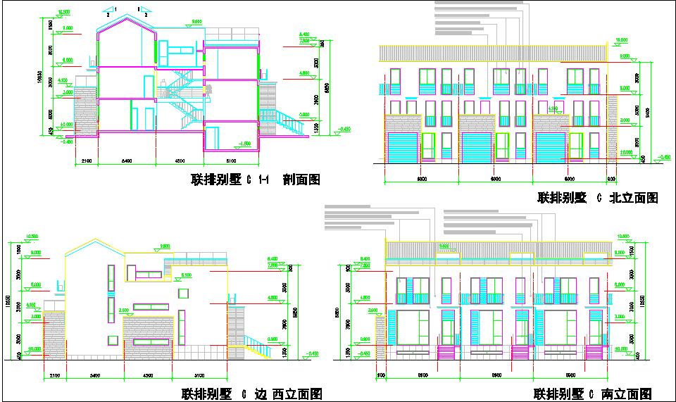 德式小别墅联排别墅建筑方案设计图（平立剖）