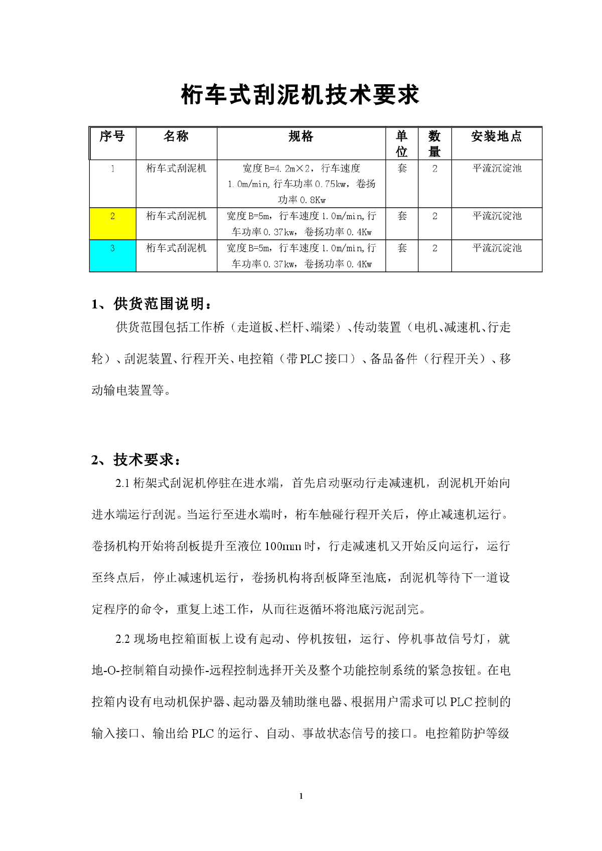 桁车式刮泥机采购技术标