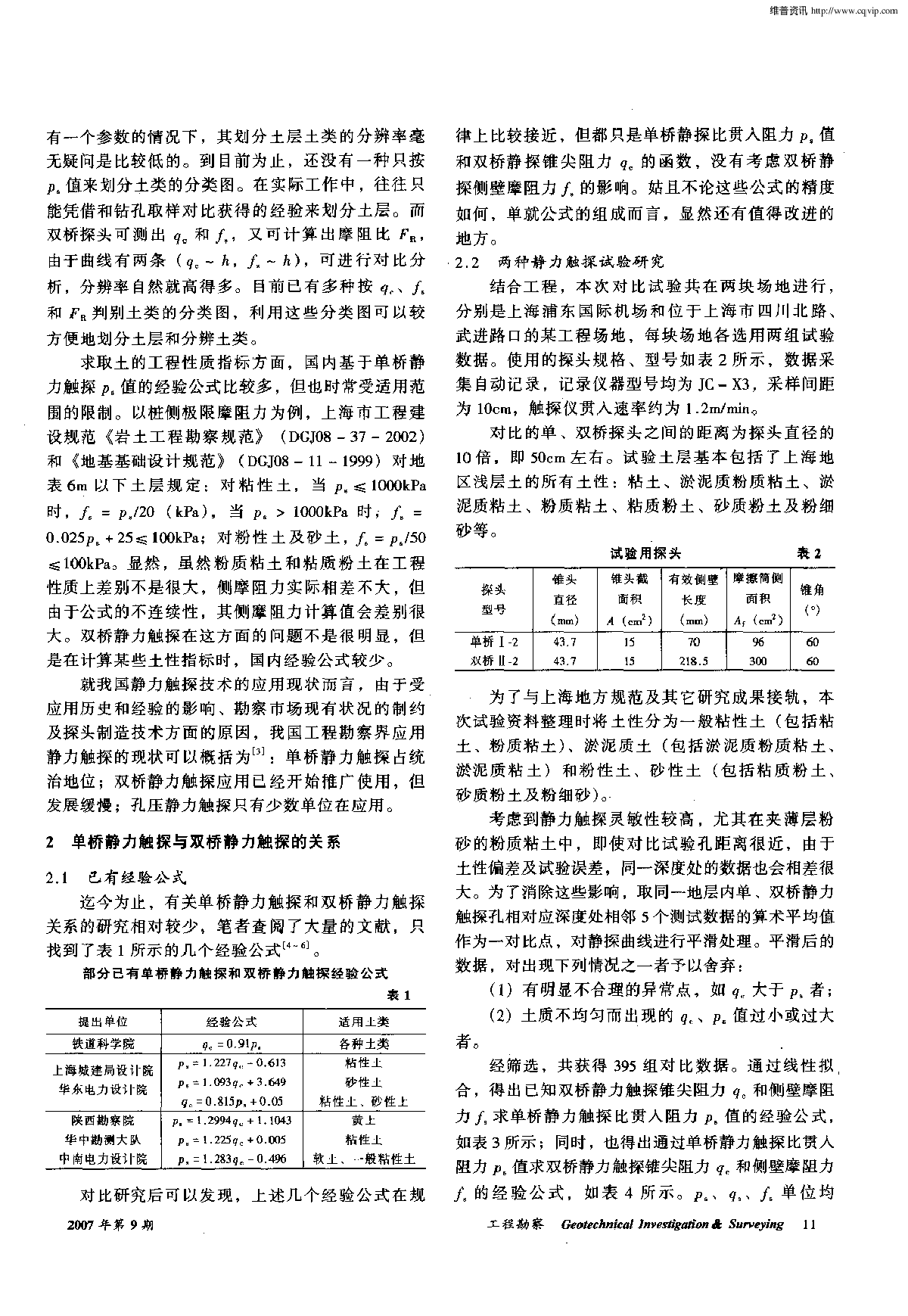 上海地区单桥静力触探与双桥静力触探之间的关系-图二