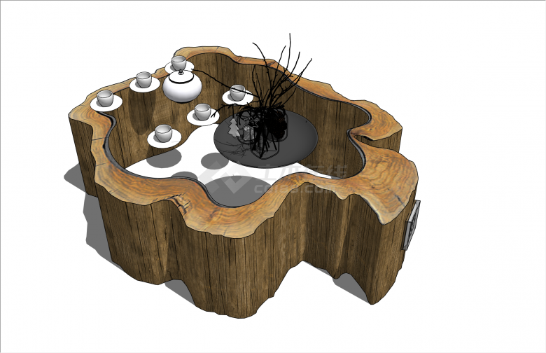 独特树桩镂空现代风格书桌茶桌su模型-图二
