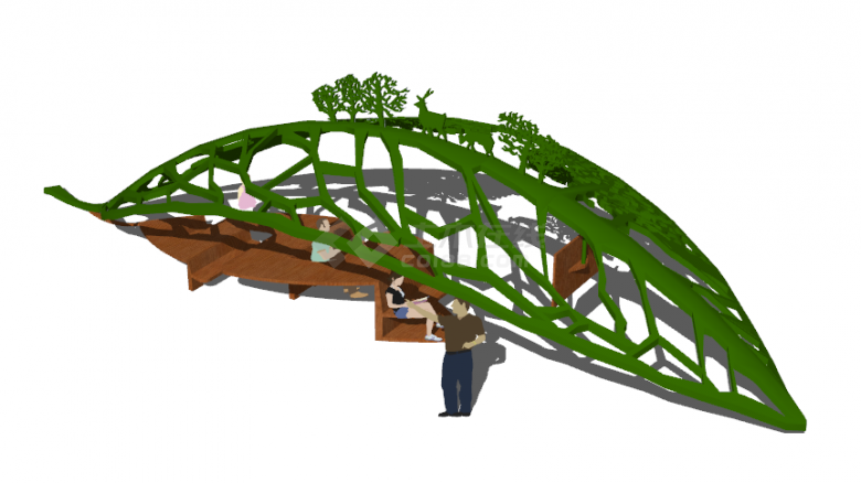 现代创意植物叶子形状廊架亭子su模型-图二