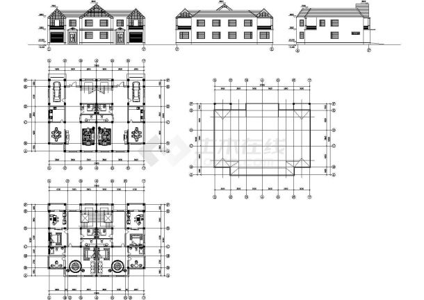 某二层双拼别墅建筑设计图（长21.6米 宽16.2米）-图一