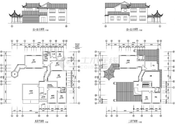 某二层古典型别墅建筑设计图（长21.578米 宽20.4米）-图一