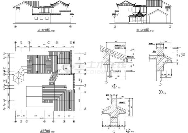 某二层古典型别墅建筑设计图（长21.578米 宽20.4米）-图二