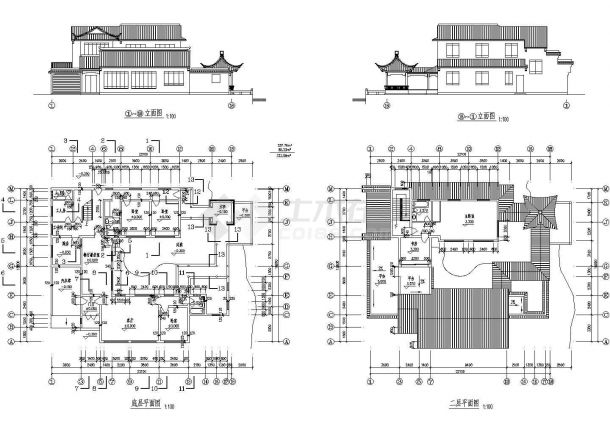 某二层古典型别墅建筑设计图（长22.1米 宽18.8米）-图一