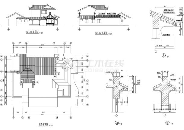 某二层古典型别墅建筑设计图（长22.1米 宽18.8米）-图二