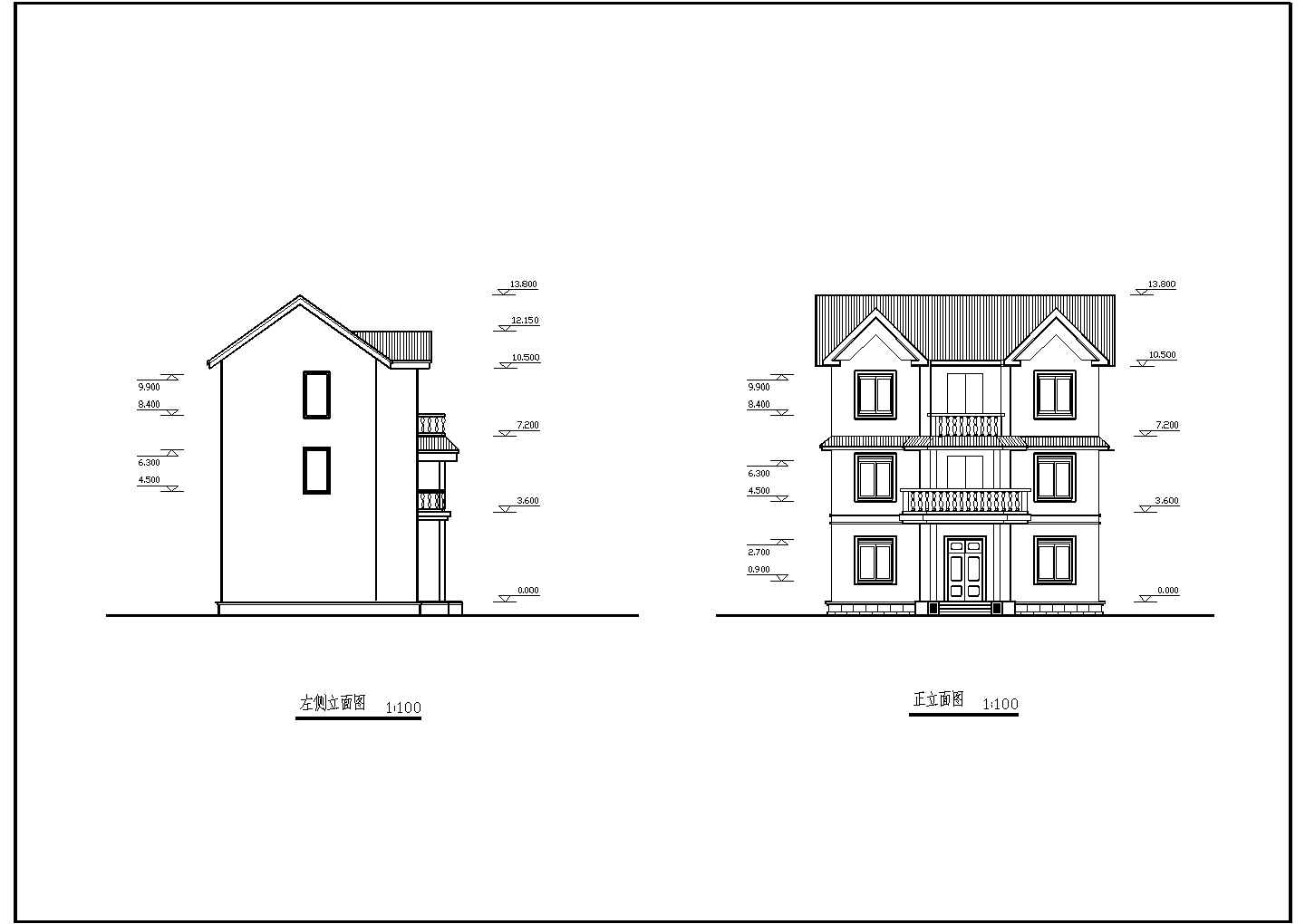 某地小别墅的建筑设计结构图（共4张）