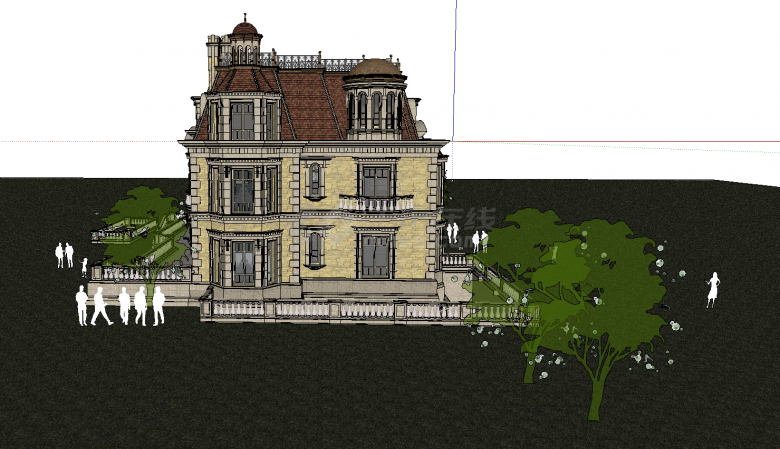 绿植环绕的欧式风格别墅su模型-图二