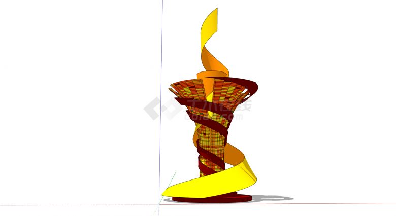 红黄橙三色火炬现代创意艺术雕塑su模型-图一