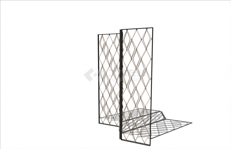 菱形金属北欧玻璃屏风隔断小品su模型-图二