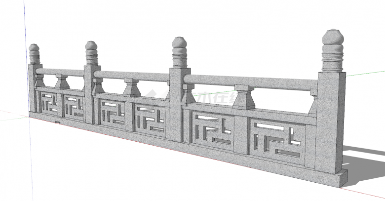 传统中式大理石栏杆su模型-图二
