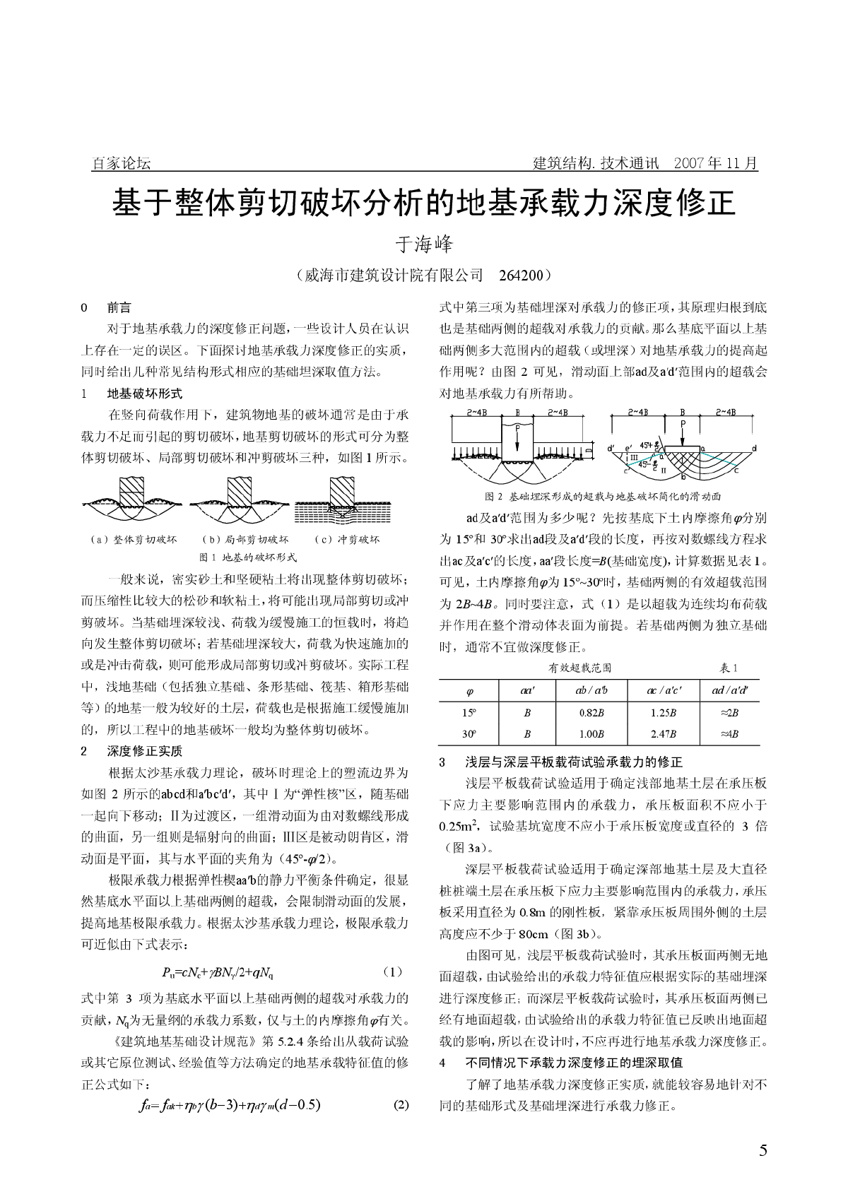 基于整体剪切破坏分析的地基承载力深度修正-图一