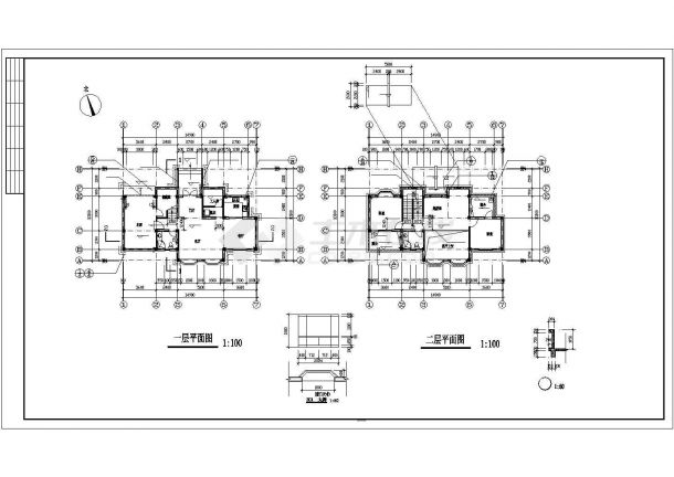 某地别墅建筑设计立面平面剖面图纸-图二