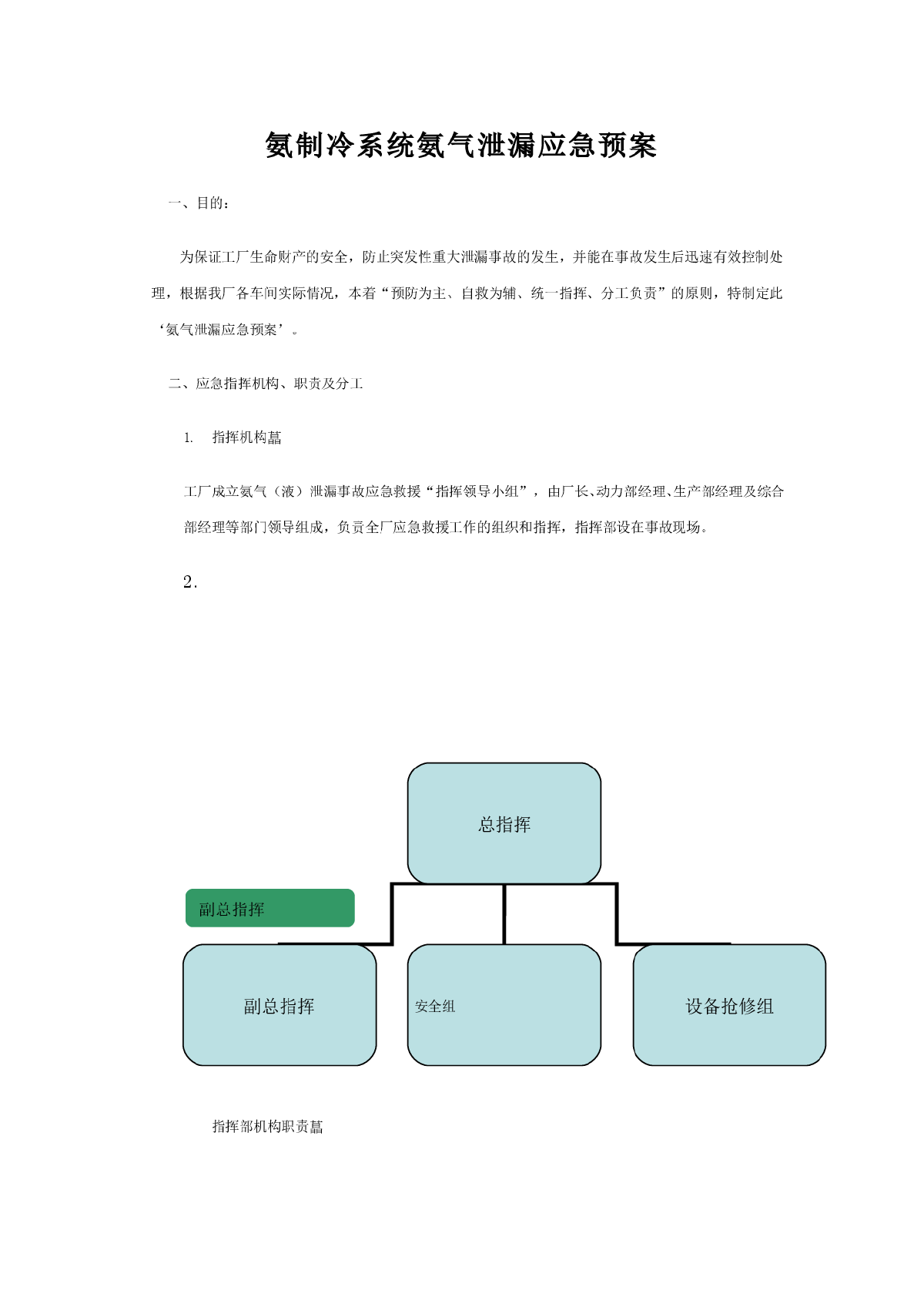 氨制冷系统氨泄露应急预案