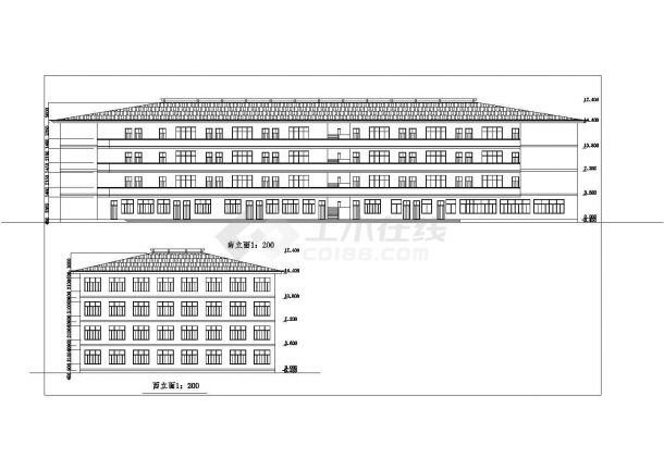 某地区的中学建筑设计施工平面图（CAD图）-图二