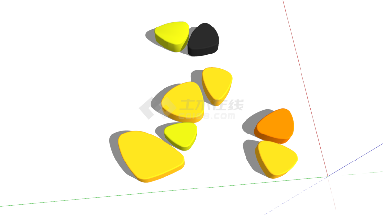 多个黄色的创意坐凳su模型-图二