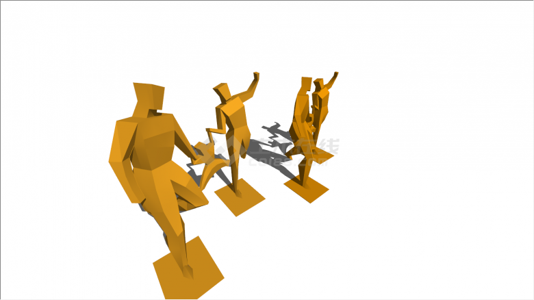 运动雕塑木黄色家庭su模型-图二