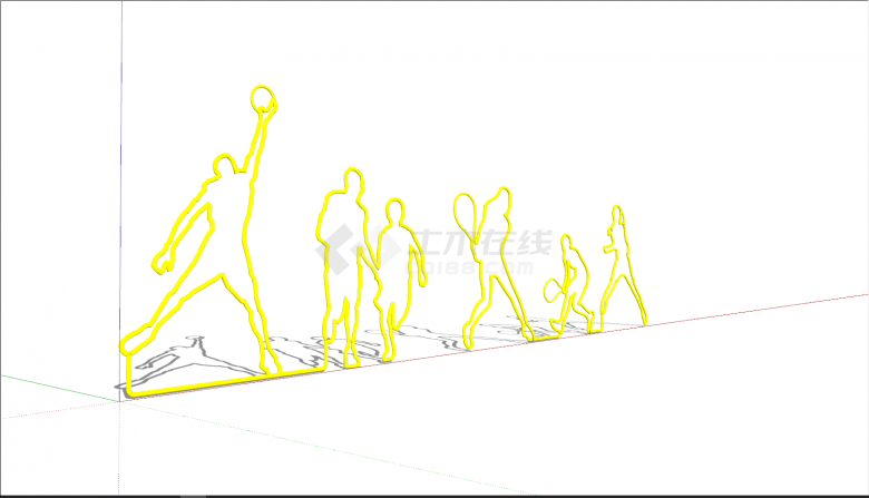黄色轮廓运动雕塑组su模型-图二