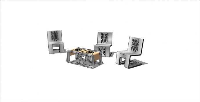 灰色的靠背镂空的创意坐凳su模型_图1