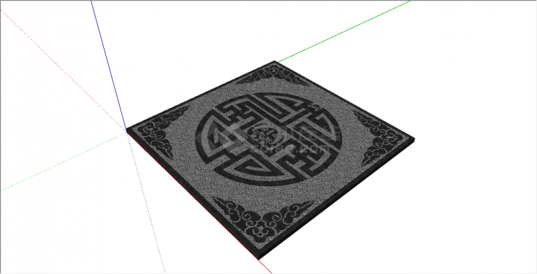 方形深灰色的四角带祥云图案的新中式园路铺装su模型-图二