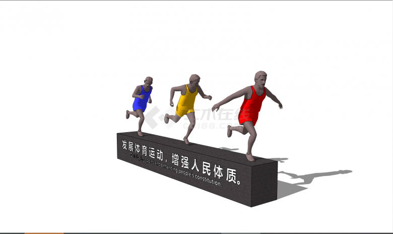 三位做出奔跑姿势的男人运动雕塑 su模型-图二