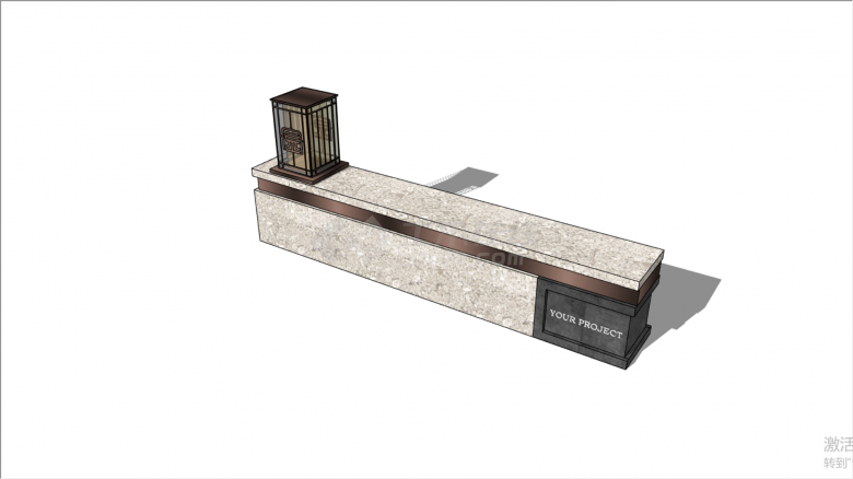 中式公共大理石长石阶板凳su模型-图二