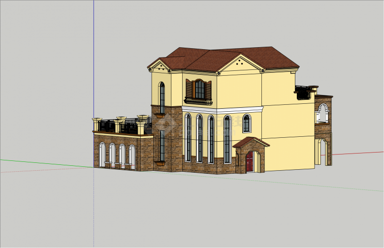 豪华别致西班牙别墅C户型su模型-图二